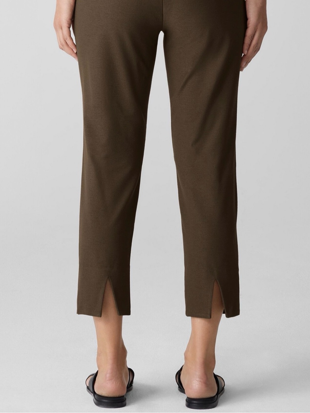 Eileen Fisher Petite PS Olive Green Stretch Cropped Pull On Pants Minimalist